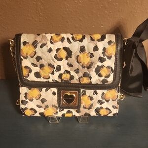 Betsey Johnson Animal Print Crossbody Bag with Gold and Black Accents
